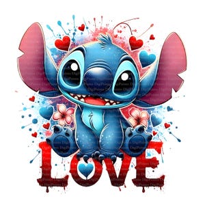 Stitch in Love Clipart, Téléchargement numérique, fichiers JPG, téléchargement instantané, modèle d’impression