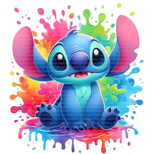 Stitch Colorful Splash, Digitaler Download, ohne Hintergrund, Transparente PNG, sofortiger Download, Druckvorlage
