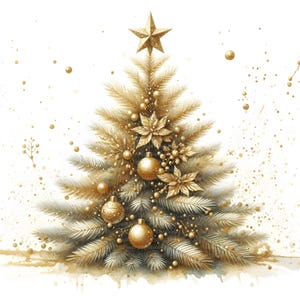 4 Goldener Weihnachtsbaum Clipart, Digitaler Download, JPGs Dateien, sofortiger Download, Druckvorlage