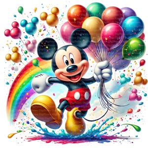 Mickey Maus mit Ballons Clipart, Digitaler Download, JPGs Dateien, sofortiger Download, Druckvorlage