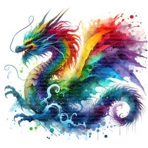 Bunter Drachen Colorful Splash Clipart, Digitaler Download, JPGs Dateien, sofortiger Download, Druckvorlage