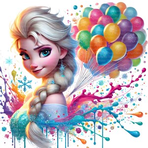 Anna mit bunten Luftballons Clipart, Digitaler Download, JPGs Dateien, sofortiger Download, Druckvorlage