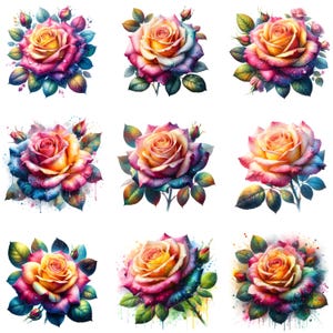 12 Bunte Rose Clipart, Digitaler Download, JPGs Dateien, sofortiger Download, Druckvorlage