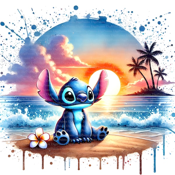 Sensazione di spiaggia con Stitch Clipart, download digitale, file JPG, download istantaneo, modello di stampa