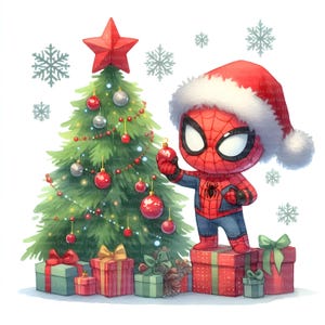 Spidey Tannenbaum Weihnachten Clipart, Digitaler Download, JPGs Dateien, sofortiger Download, Druckvorlage