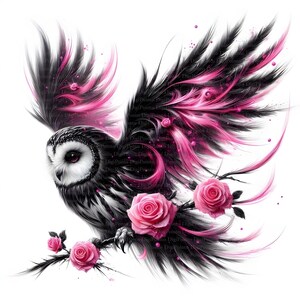 Eule mit Rosen Pink, Digitaler Download, ohne Hintergrund, Transparente PNG, sofortiger Download, Druckvorlage