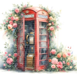 7 Telefonzelle Vintage Clipart, Digitaler Download, JPGs Dateien, sofortiger Download, Druckvorlage