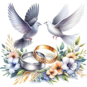 5 Eheringe Tauben Hochzeit Clipart, Digitaler Download, JPGs Dateien, sofortiger Download, Druckvorlage