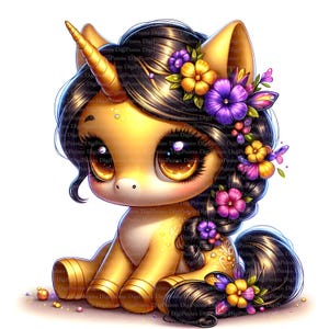 Baby Einhorn mit Blumen Clipart, Digitaler Download, JPGs Dateien, sofortiger Download, Druckvorlage