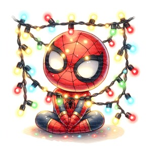 Lichterketten Spidey Weihnachten, Digitaler Download, ohne Hintergrund, Transparente PNG, sofortiger Download, Druckvorlage