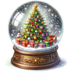 4 Schneekugel Weihnachtsbaum Clipart, Digitaler Download, JPGs Dateien, sofortiger Download, Druckvorlage