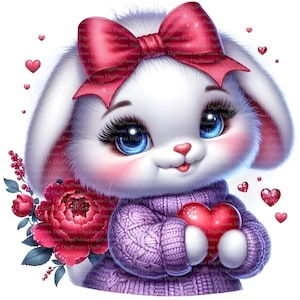 3 Valentinstaghäschen Clipart, Digitaler Download, JPGs Dateien, sofortiger Download, Druckvorlage