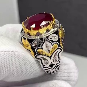Top Quality Red Ruby Yaqoot Ring Original Yaqoot Ruby Gemstone Ring Handcrafted Sterling 925 Silver Ruby Mens Ring