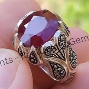 African Ruby Gemstone Ring High Quality Red Ruby Yaqoot Handmade Ring 925 Sterling Silver Yaqoot Ring For Men