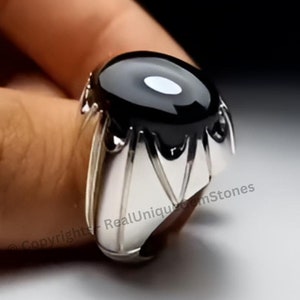 Rare Genuine Black Yemeni Agate Ring 925 Sterling Silver Original Black Agate Gemstone Ring