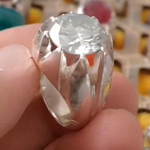 White moissanite Ring For Men Sterling Silver 925 Ring Rare Men&#39;s Moissanite Gemstone Ring