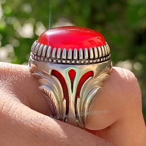 Men&#39;s Red Yemeni Agate Ring Majestic 925 Sterling Silver Unique Men&#39;s Red Agate Ring High Quality Red Agate Ring