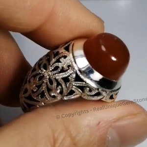 Blood Red Yemeni Agate Aqeeq Ring 925 Sterling Silver Ring Handmade Men&#39;s Red Agate Ring