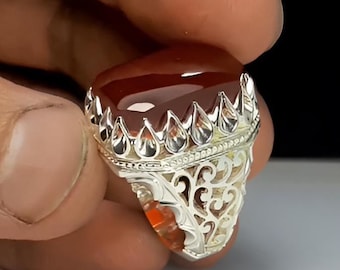 ハンドメイドスターリングシルバーメンズAqeeqリング：パープル