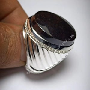 Black Yemeni Haqeeq Agate Ring Real Original Gemstone Ring For Men 925 Sterling Silver Black Agate Ring