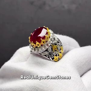 Genuine Mens Red Ruby Gemstone Ring High End Yaqoot Ruby Ring Sterling 925 Silver Ruby Ring For Men