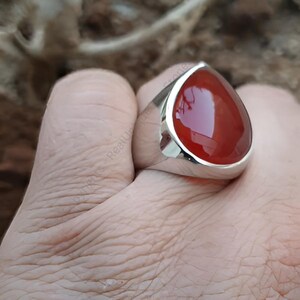 Red Yemeni Agate Aqeeq Gemstone Ring Rare Akik Gemstone Sterling Silver 925 Ring Red Agate Mens Ring