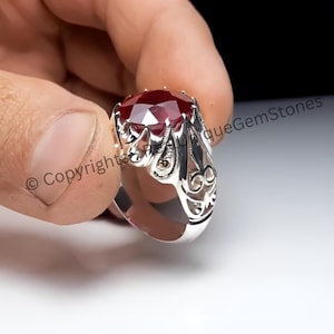 Unique Ruby Yaqoot Gemstone Ring Original Ruby Yaqoot Mens Ring In 925 Sterling Silver