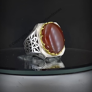 Genuine Mens Dark Red Yemeni Agate Ring Real 925 Sterling Silver Agate Ring Handcrafted Mens Red Agate Ring