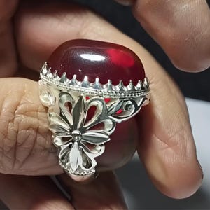 Original Mens Yemeni Dark Red Aqeeq Agate Ring Original Red Aqeeq Ring Sterling Silver 925 Genuine Red Agate Ring