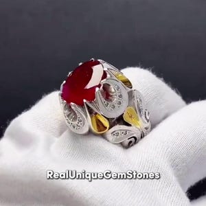 Real Mens Red Ruby Gemstone Ring Beautiful Yaqoot Ruby Ring In Sterling 925 Silver Original Ruby Ring For Men