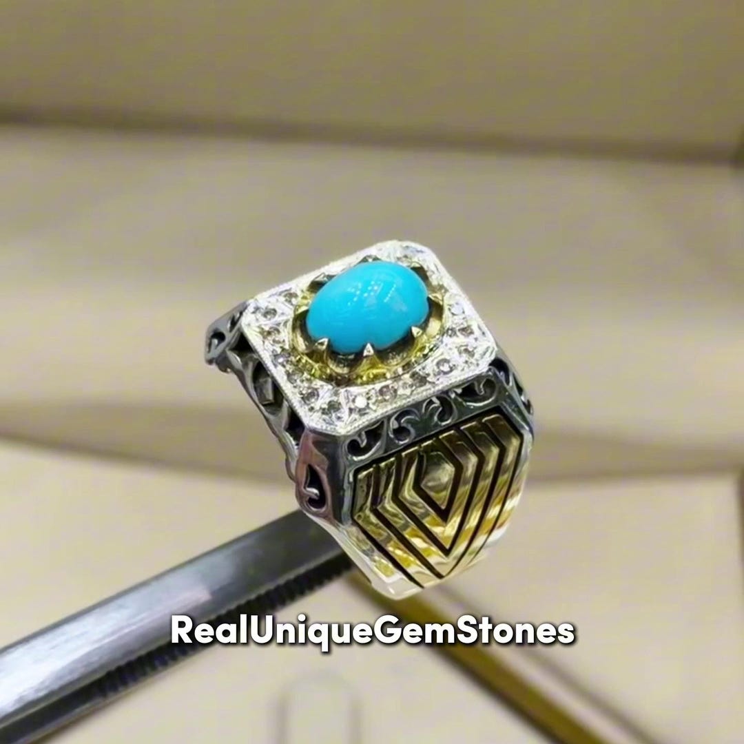 Natural Neeshapuri Blue Turquoise Feroza Ring 925 Sterling Silver ...