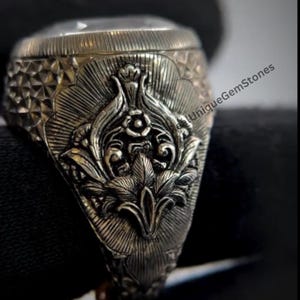 Original Moissanite Gemstone Engraved Ring Sterling Silver 925 Mens Ring Beautiful Moissanite Ring