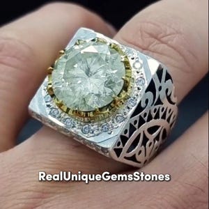 Beautiful White Moissanite Mens Ring Unique Moissanite Gemstone Ring Sterling 925 Silver Moissanite Ring For Men