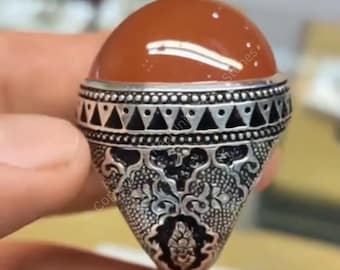 ハンドメイドスターリングシルバーメンズAqeeqリング：パープル