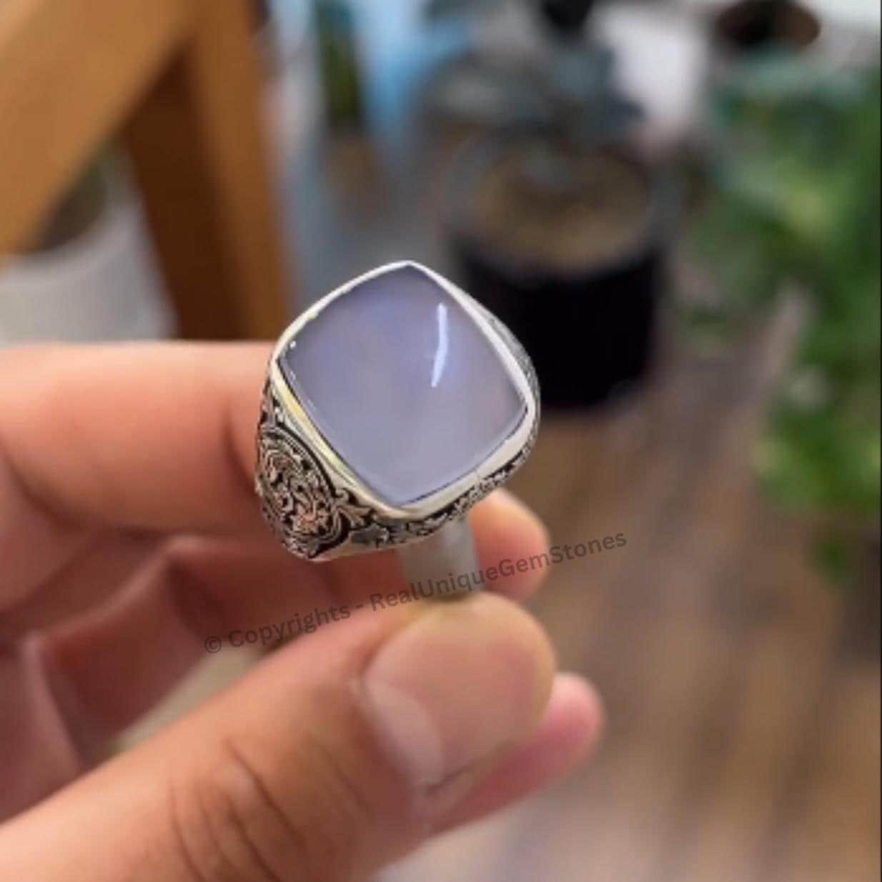 ハンドメイドスターリングシルバーメンズAqeeqリング：パープル