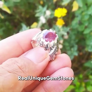 Real Mens Ruby Yaqoot Ring Original Red Ruby Ring in 925 Sterling Silver Unique Pink Yaqoot Ring For Men