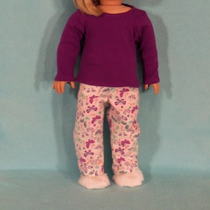 Long Sleeve Knit Top with Flannel Pajama Lounge Pants for 18 inch Dolls