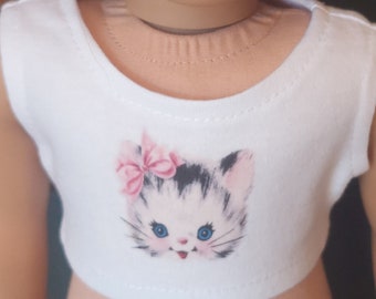 Kitten w/Pink Bow Graphic Crop Top for 18 inch Doll