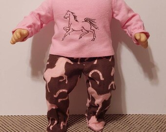 Flannel Horse Pajamas with Feet for 15 inch Dolls