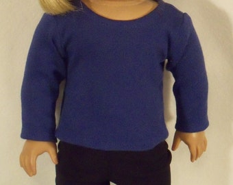 Royal Blue Long Sleeved Crew Neck T-Shirt for 18 inch Dolls