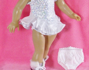 White Silver Sparkle Skating Outfit with Optional Skates for 18 inch Dolls