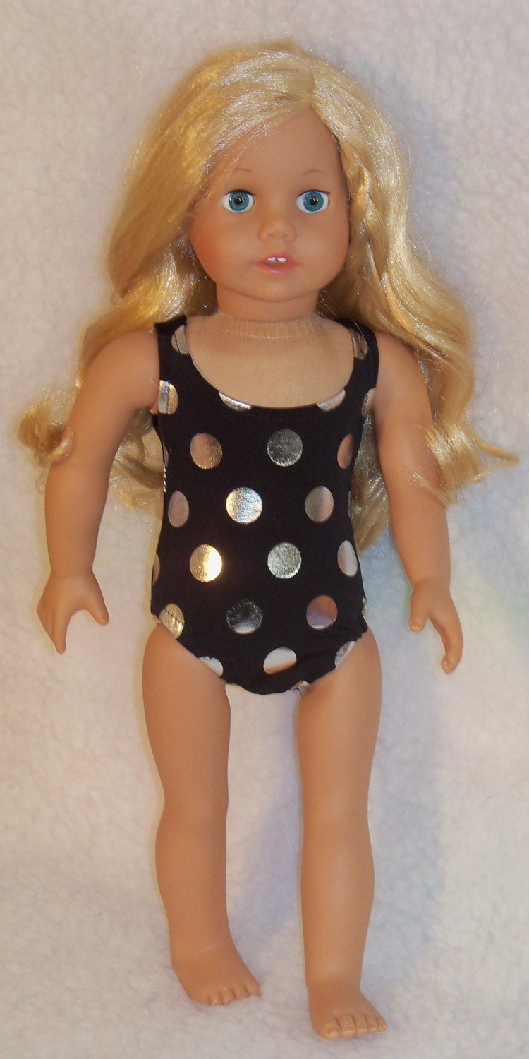 18 Inch Doll Swimsuit With Silver Metallic Polka Dots on Black - Etsy