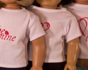 Short Sleeved White Valentines Day Tee Shirt for 18 inch Dolls