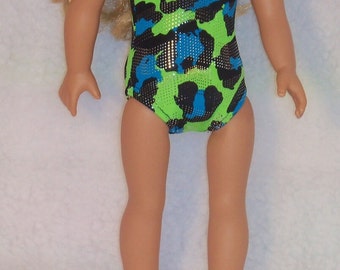 Swimsuit Multi Green/Blue Metalliic Print in Stretch Lycra for 18 inch Dolls