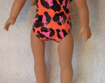 Swimsuit Multi Pink/Orange Metalliic Print in Stretch Lycra for 18 inch Dolls