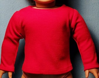 Red Long Sleeved Crew Neck T-Shirt for 18 inch Dolls