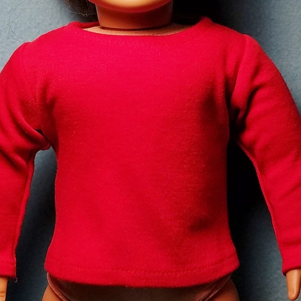 Red Long Sleeved Crew Neck T-Shirt for 18 inch Dolls
