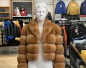 Handmade Brown Fox Fur Jacket | Luxury Women’s Winter gift