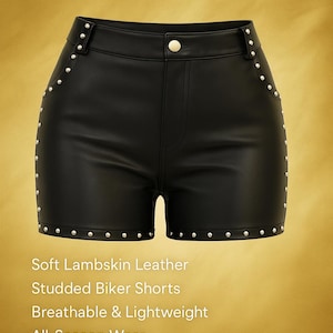 Handmade Unique Black Leather Studded Shorts for Women, Stylish High Waist Party Clubwear, Trendy Fashionable Outfit Night Out, Gift for Her