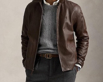 Handmade Brown Full Grain Leather Roadster Jacket | Men’s Rugged Outerwear